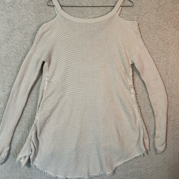 Free People Moonshine V Neck Sweater Top Size Medium Thermal Cream Oversized - Picture 6 of 10